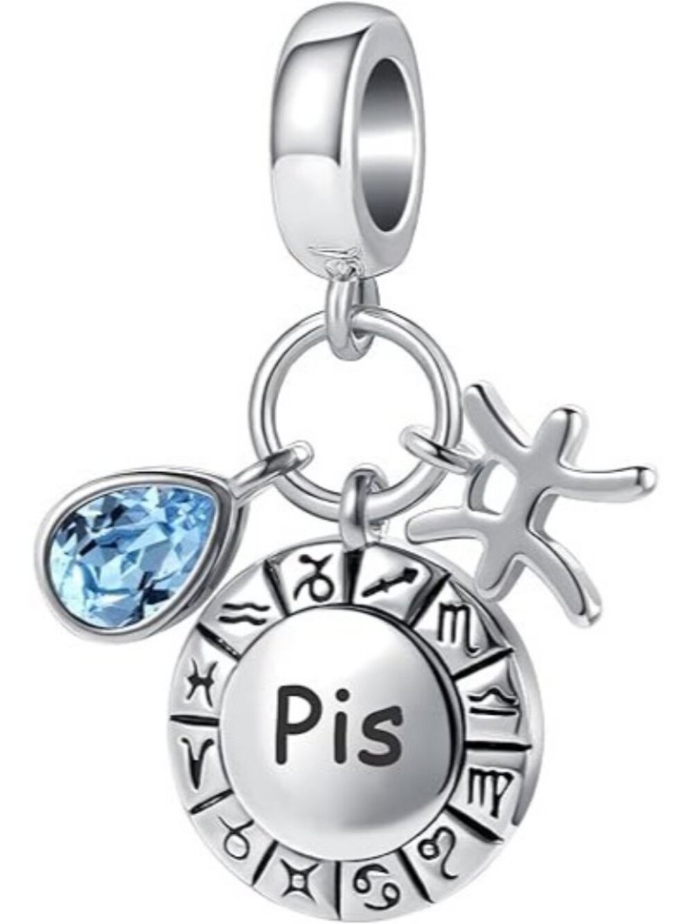 Pisces Zodiac Sign Charm Teardrop Birthstone Bead for Pandora Bracelet